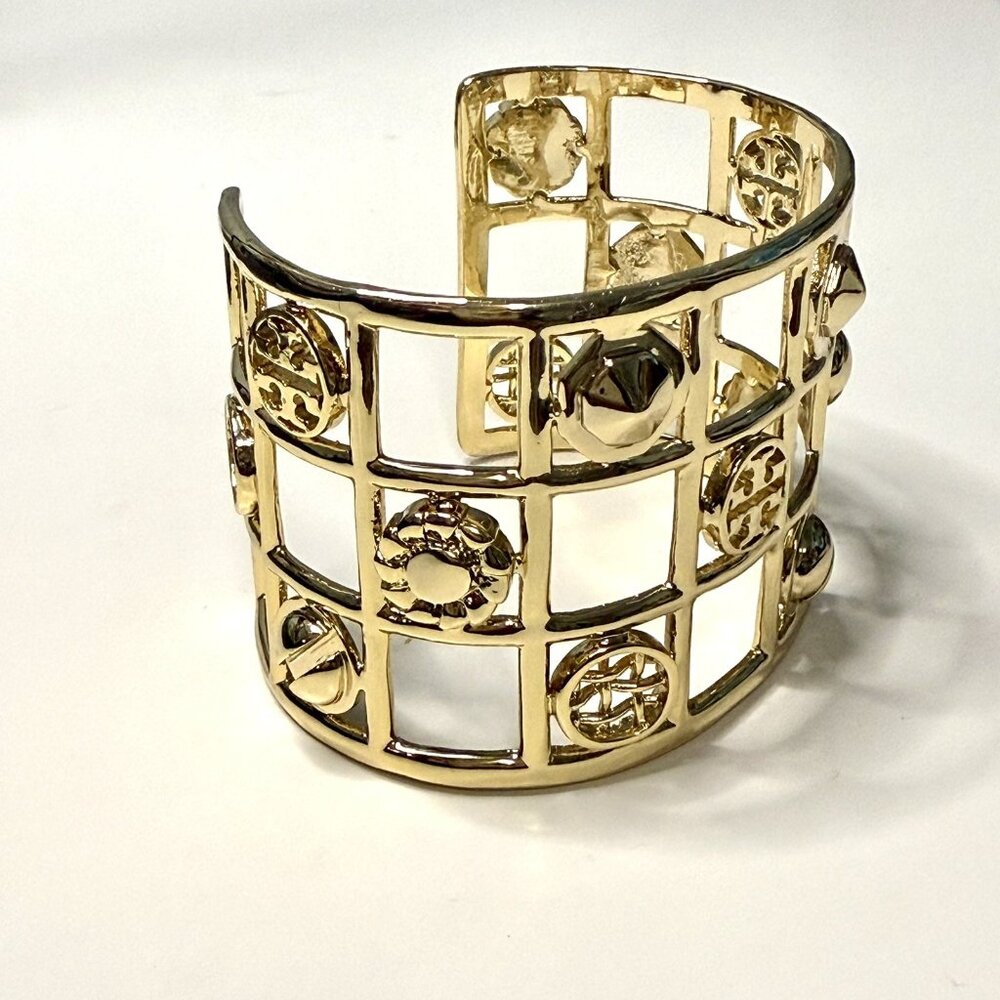 Gold Tone Wide Cuff Bracelet Open Design Egyptian Revival 6-7” Fashion Jewelry - Picture 9 of 12